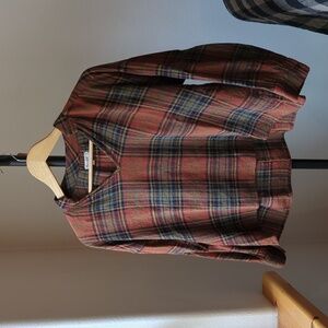 Madewell wool plaid v neck Shirt with Cuffed Sleeves